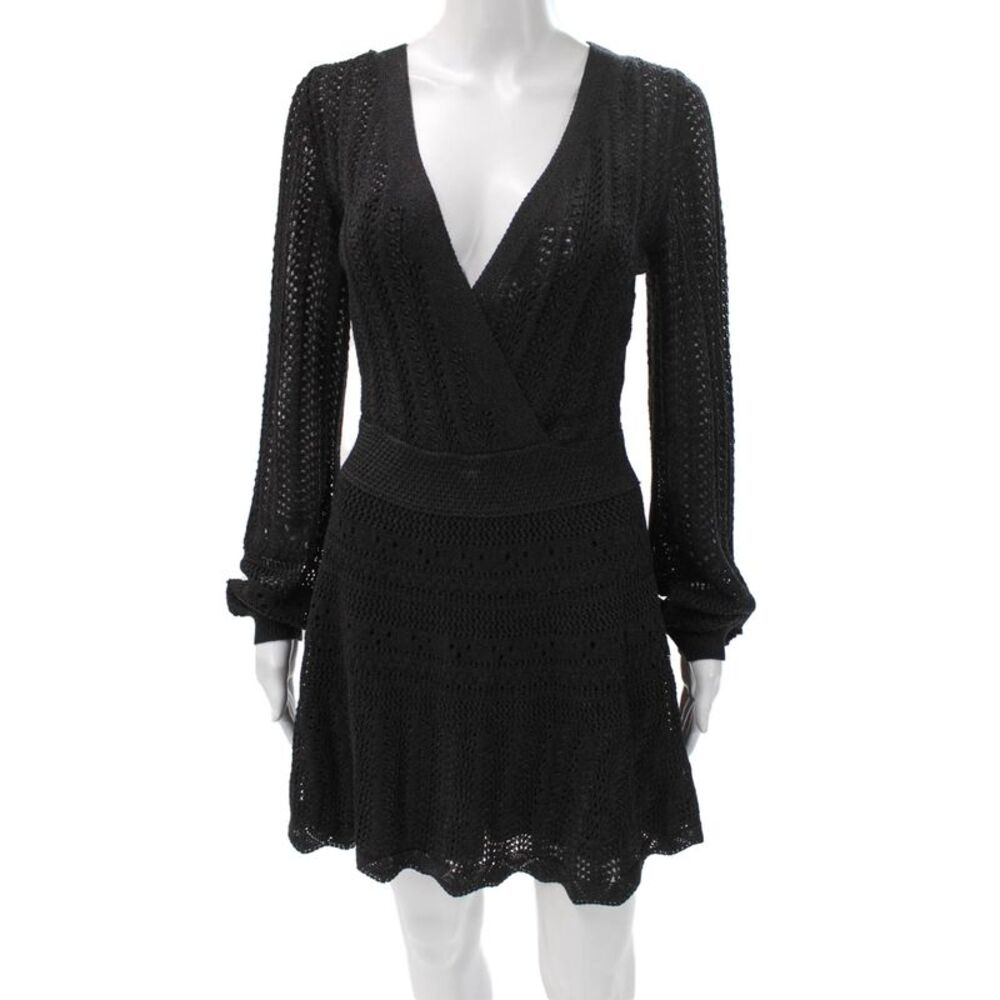 Alexis Womens Wrap Dress Black Long Sleeve V Neck Rayon Size S